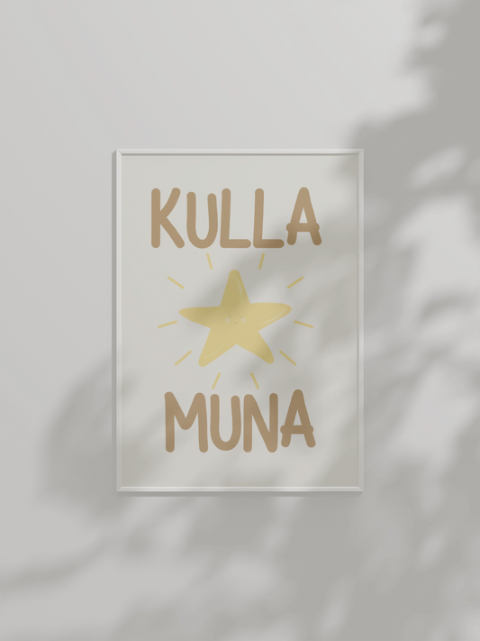 Detailpilt kullamuna mustriga posterist laste toa interjööris