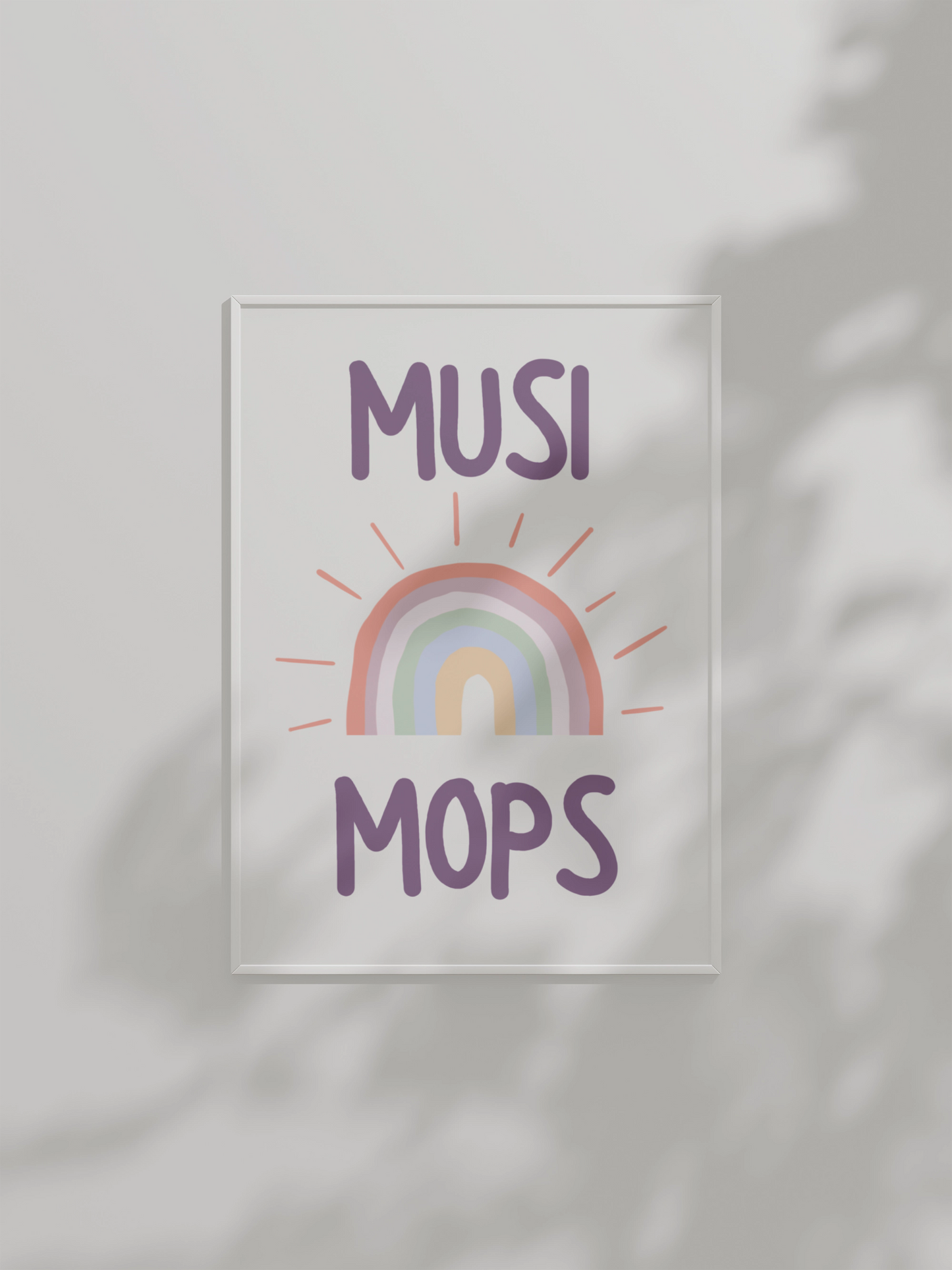 Detail suupilt meeleolukast “Musimops” posterist – mänguline seinakaunistus