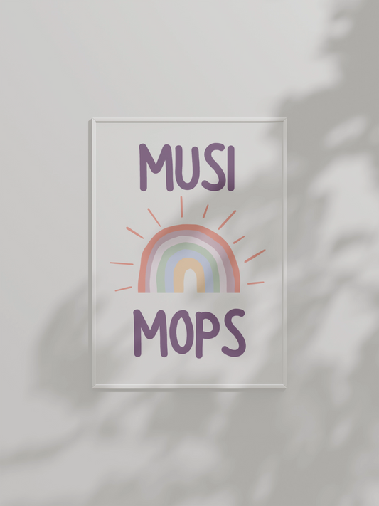 Detail suupilt meeleolukast “Musimops” posterist – mänguline seinakaunistus