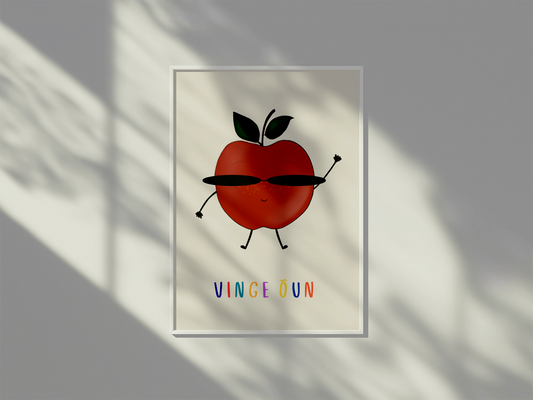 Detailpilt: vinge õuna illustratsioon minimalistlikul posteril – mänguline seinakaunistus