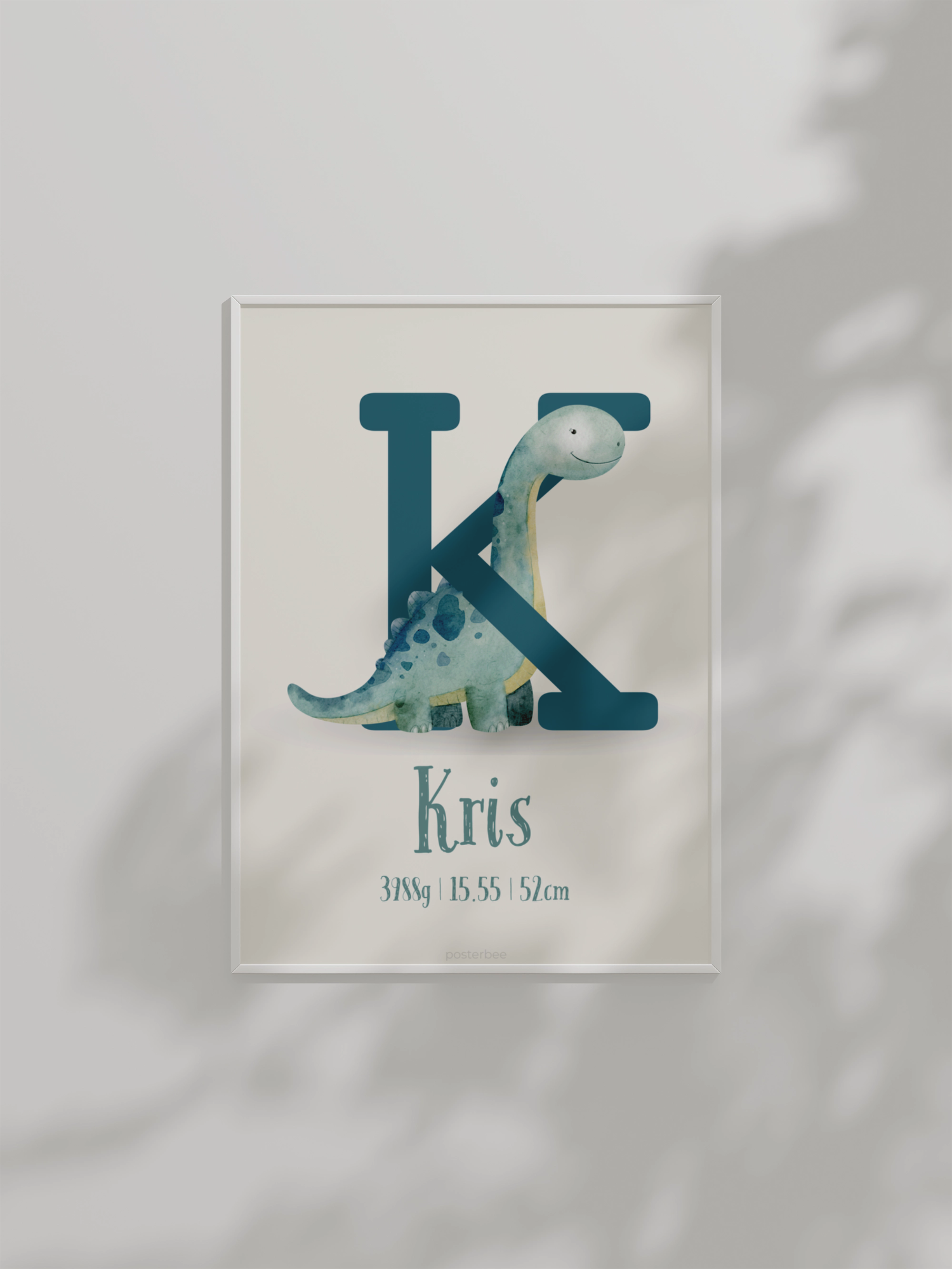 Dinosaurus nimeposter lapse toa sisustuseks – personaliseeritud sünniandmetega