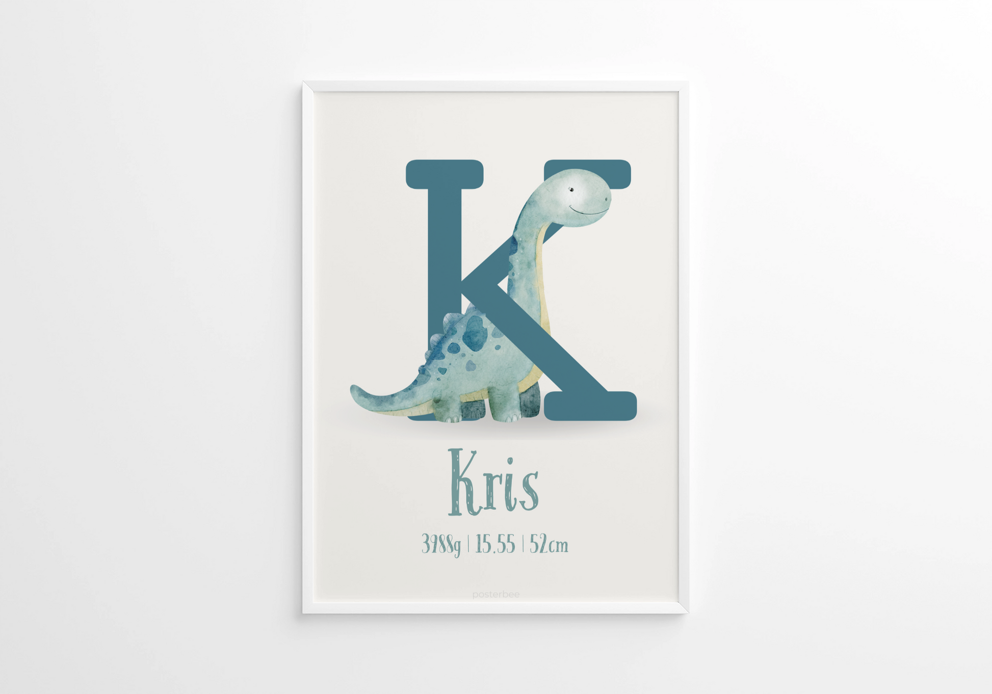 Personaliseeritud nimeposter dinosaurus lapse nime ja sünniandmetega – Emma & Roosi