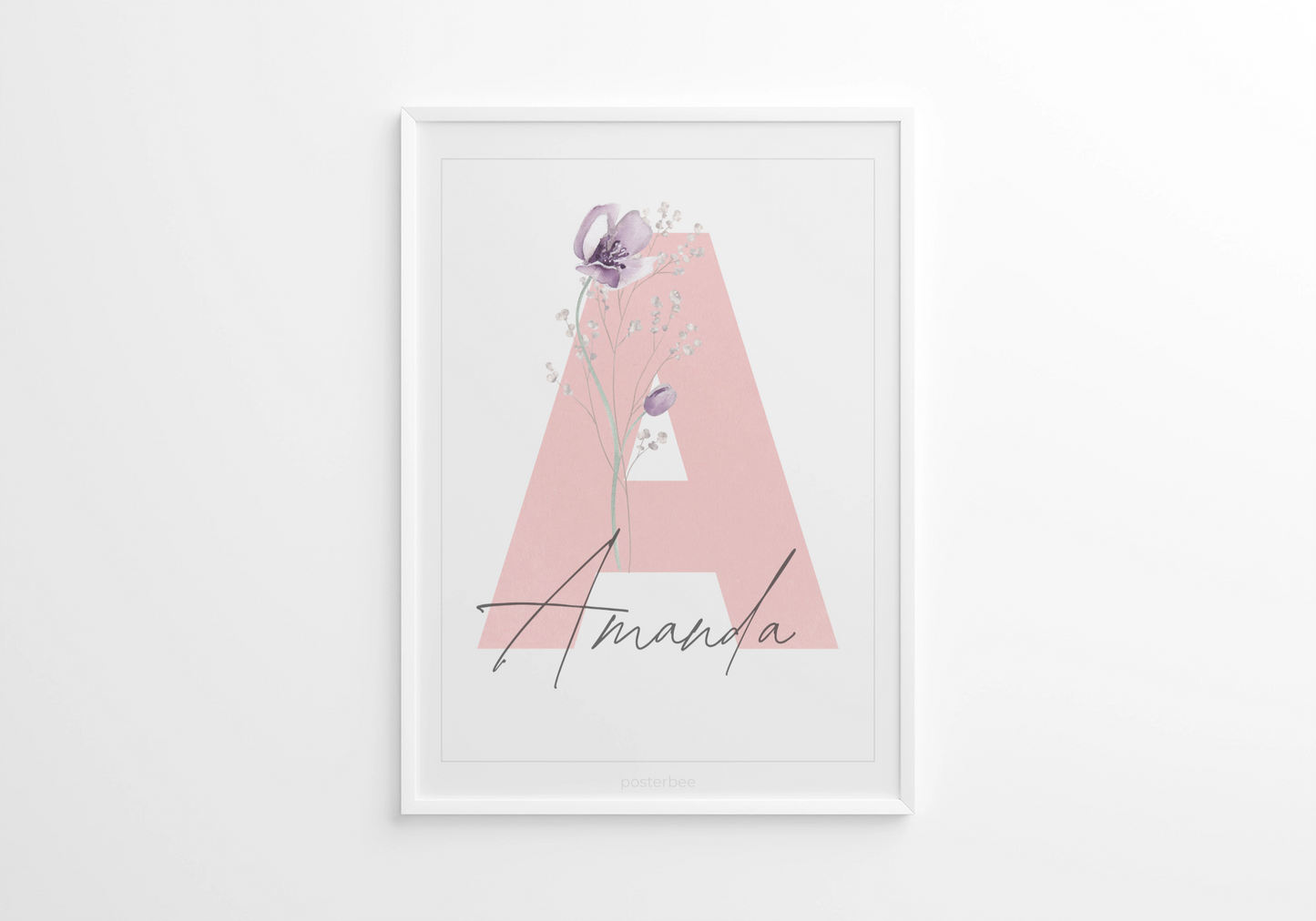 Nimeposter – roosad lilled, lapse nimi ja sünniandmed – Emma & Roosi