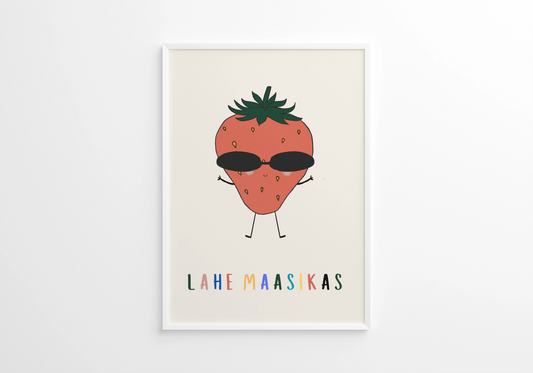 Lastetoa poster värske ja rõõmsameelse maasika illustratsiooniga – Emma & Roosi