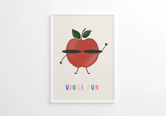 Poster “Vinge Õun” värvikas õunajoonistus lastetuppa – Emma & Roosi