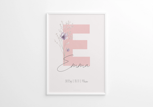 Nimeposter sünniandmetega lillekombinatsioon – Emma & Roosi