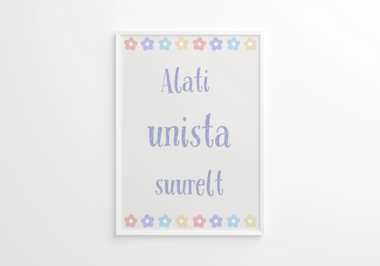 Unista” tekstipostri kujundus lastetoa seinal – Emma & Roosi